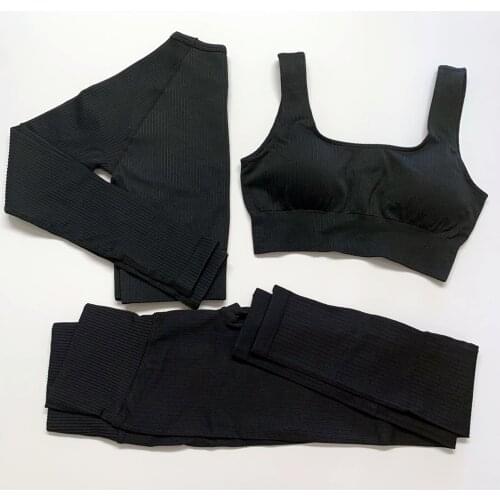 3PCS Women High Waist Yoga Pants Seamless Sports Legging Sexy Bra Sports Padded Bra Sport Bra Long Sleeve Top
