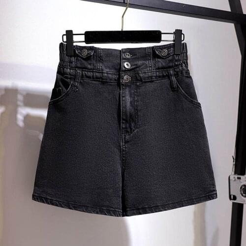 150Kg Plus size womens spring summer high waist denim shorts 5XL 6XL 7XL 8XL 9XL loose-breasted elastic band wide leg shorts
