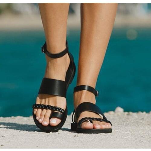 2021 Women Thong Weave Buckle Solid Sandals Female Summer Casual Fashion New Flat Ladies Outside Shoes Big Size