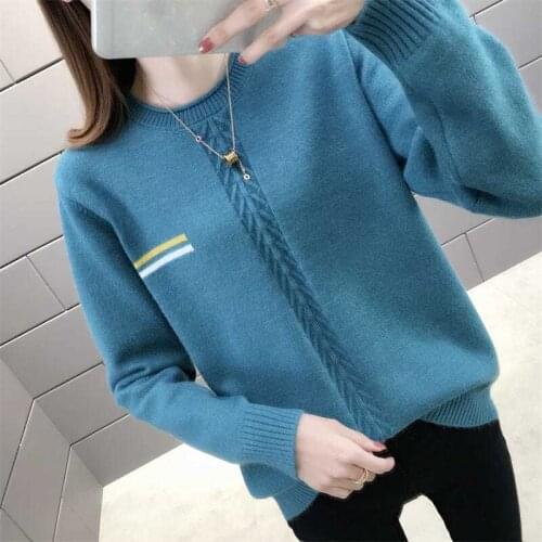 Knitted O-Neck Women Autumn Winter 2021 New Ladies Korean Sweater Pullover Female Long Sleeve Tops Jumper Blue Black Apricot