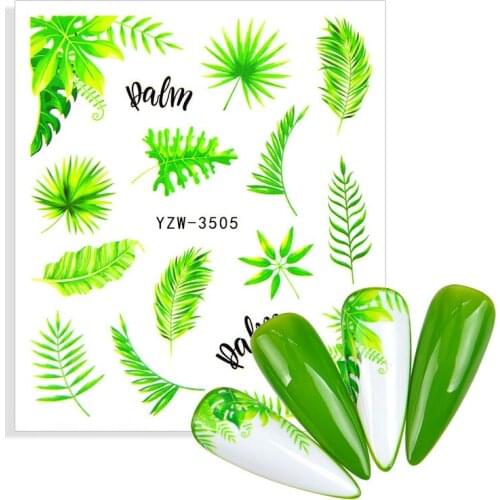1 Sheet Green Leaf Summer Palm Tree Nail Art Stickers Flower Leaves Nail Water Decal Greenery Spring Floral Manicure Decorations
