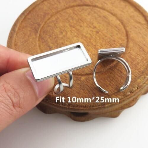 10mm*25mm Rectangle Cabochon Ring Setting Stainless Steel Blank Ring Bezel Trays DIY Jewelry