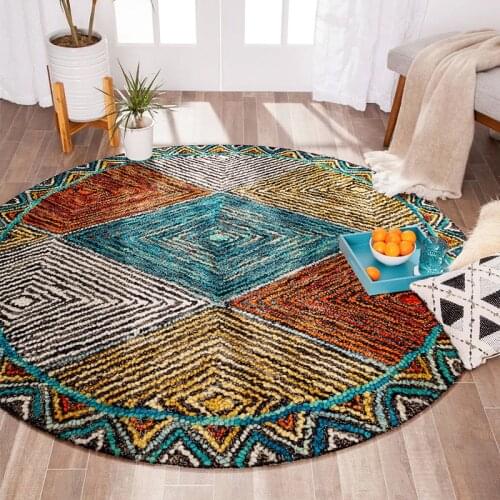 100% New Zealand Wool Round Carpet for Living Room India Handmade Thick Bedroom Carpet Bedside Round Rugs Colorful Carpet Kids