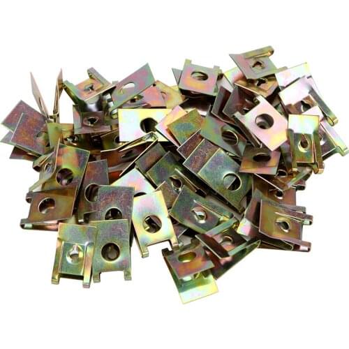50pcs Bronze Tone Spring Metal Clip Iron Nuts Auto Fastener Clips Car Door Panel Spire Screw Base U-Type Clips