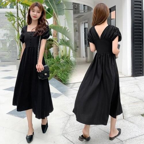 9317# Maternity Clothes Dress Summer Solid Color Button Open Dress for Pregnant Women Pregnancy Clothes