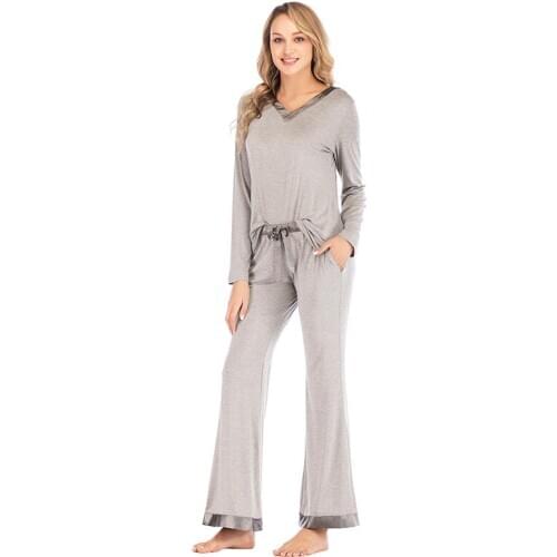 AECU Autumn Winter Women Cotton Modal Patchwork Long Sleeve Sleepwear Ladies Soft Loungewear HomeWear PJ Pjama Pajama Sets