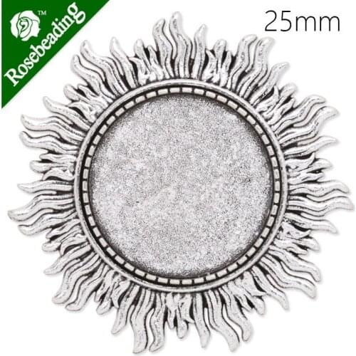 25mm anqitue silver plated brooch blank,brooch bezel,sunshine shape around,zinc alloy,sold by 10pcs/lot-C4073