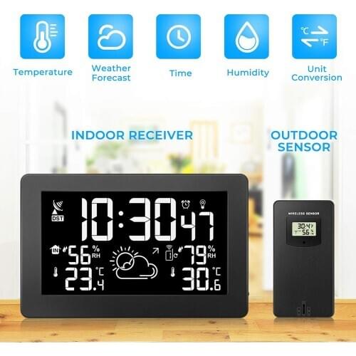 Sunrise Alarm Clock Weather Station Alarm Clock Kids Weather Forecast Digital Thermometer Hygrometer LCD Electric Alarm Clock