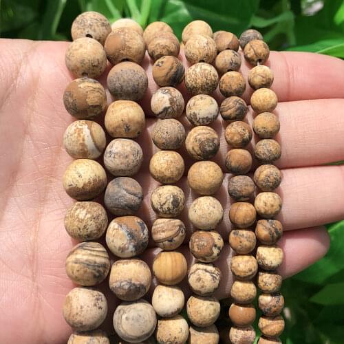 Natural Matte Picture Jaspers Stone Beads Round Loose Spacer Beads 15inch 4/6/8/10mm For Jewelry Making DIY Bracelet Necklace