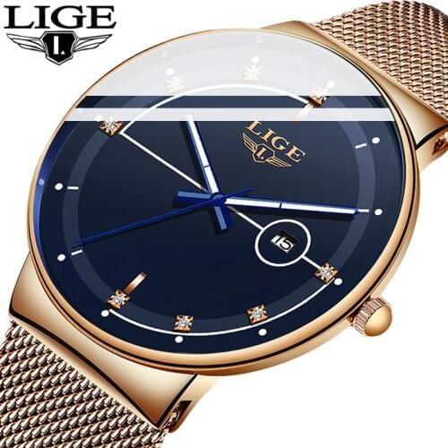 LIGE Watch Women And Men Watch Top Brand Luxury Waterproof Unisex Ultra Thin Date Clock Male Steel Strap Casual Quartz Watch Men