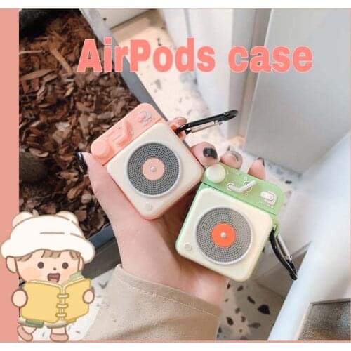 Earphone Case For Airpods 1 2 Case Cover 3D Cartoon Retro Radio Silicone Case For Air pods 1 2 airpods Case With Metal Buckle