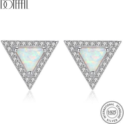 DOTEFFIL New Created Triangle Fire Opal Stud Earrings for Women 925 Sterling Silver Fine Jewelry Joyeria Fina Para Mujer Brinco
