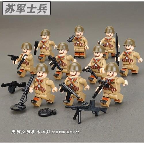 World War II Soviet Soldier Action Figure Model Poposa Machine Gun Equipment Assembly Toy