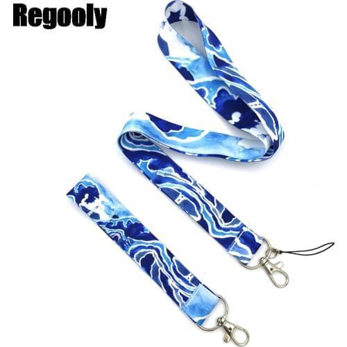 Kanagawa Hokusai Waves Wristlet hand Neck keychain necklace Anime Cartoon Neck Strap Lanyard ID badge holder Keychain Lanyards