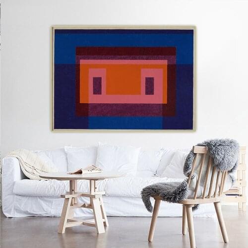 Holover Josef Albers"Variant Adobe 4 Central Warm Colors Surrounded By 2 Blues" Canvas Oil Painting Western Art Decor Poster