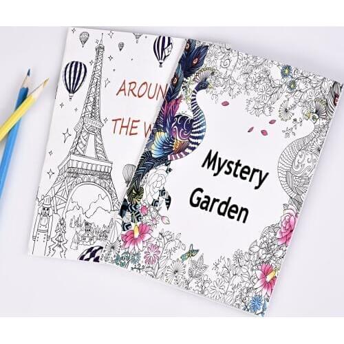 16 Pages Mystery Garden and Around The World Coloring Book Kids Adult English Edition Drawing Book 21*14cm