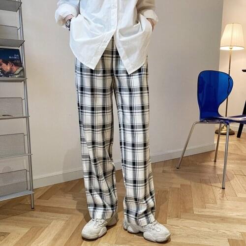 High waist suit plaid pants women spring autumn loose straight leg straight leg bottoming wide leg pants casual mopping trouser
