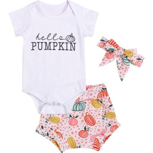 Ma&Baby 0-24M Halloween Baby Clothes Set Newborn Infant Girls Letter Short Sleeve Romper Pumpkin Print Pants Clothing DD43