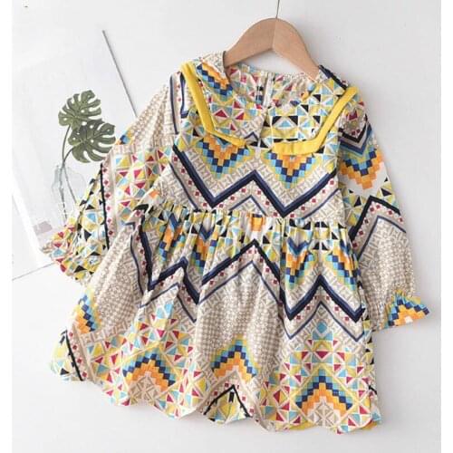 Melario Girls Casual Dresses New Autumn Girl Geometric Pattern Dress Kids Baby Retro Party Costumes Girl Kids Dress