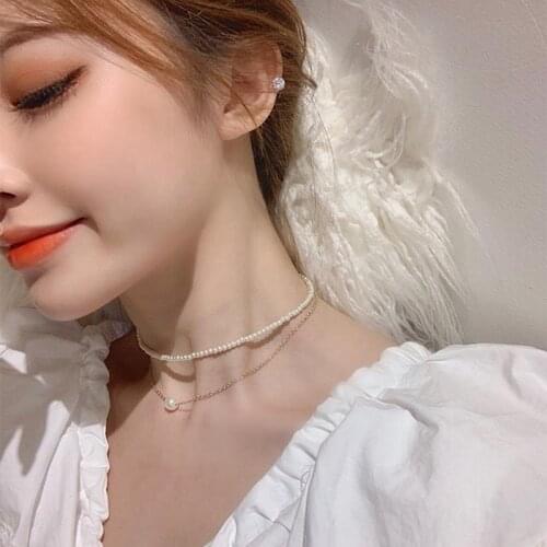 FFLACELL Multi-layer Imitation Pearls Choker Dots Pendant Fine Design Chic Short Chain Necklaces For Women Girls Party Jewelry