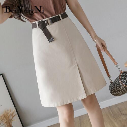 Beiyingni Fashion Skirt Women A Line Mini Lining 2020 Casual Vintage Skirt Belt Korean High Waist Skirts Female Split Bottoms