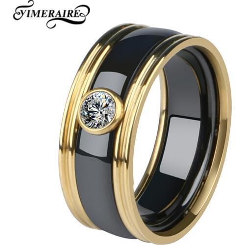 Fashion Crystal Ceramic Rings With Smooth Ceramic Silver Gold Metal Rings For Women Elegant Design Wedding Engagement Rings Gift