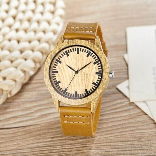 Fashion Hand-made Quartz Wooden Watches for Men Women Wood Top Brand Timepieces Leather Wristband Clasp Wristwatch WW005