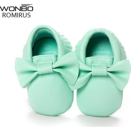2019 fashion Baby Soft PU Leather Tassel Moccasins Girls Bow Moccs First walkers Shoes Moccasin Green bow design baby girl shoes