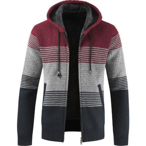 New high quality Sweater Coat Men Winter Thick Warm Hooded Cardigan Men Striped Wool Liner Zipper Fleece Coats Men