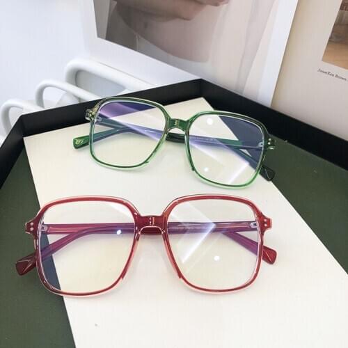 2021New Retro Anti Blue Light Big Square Myopia Customized Clear Lens Flat Plain Eyeglasses Women Fashion Eyewear Man Goggle