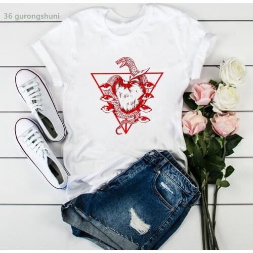 New summer style t shirt femme red Seele apple eyes snake print women t shirt summer fashion retro tshirt plus size Hip hop tops