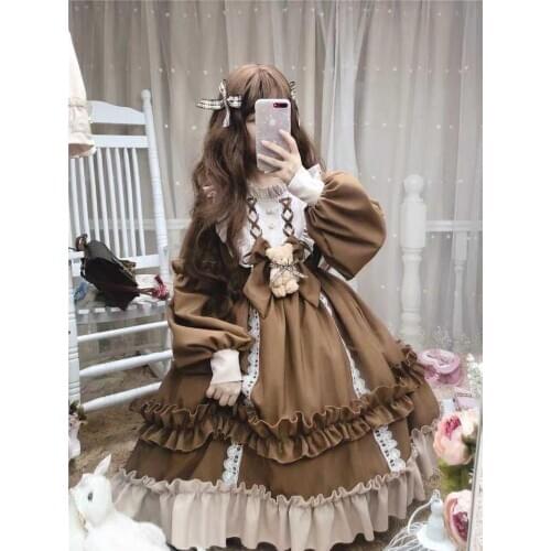 New Arrival Gothic Lolita Dress Soft Sisiter Bow Bear Lace Red Blue Pink Dress Women Princess Dress Palace Costume for Girls