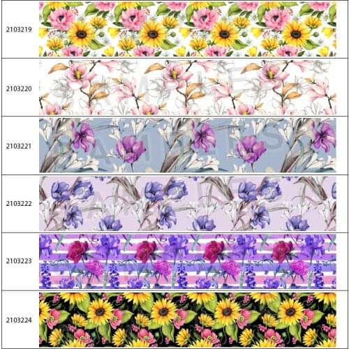 New Designs 10yards Colorful Flowers Pattern Printed Grosgrain/ Satin Ribbon