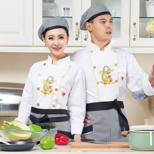 New Design Chef Jacket Chinese Style White Chef Uniform Hotel Kitchen Cook Clothes Lady Bakers Wear Long Sleeves B-5936