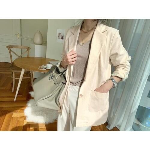 Early spring new product small suit jacket 2021 outer wear mid Female Long Sleeve Open Stitch White OL Womens Jackets and Coat