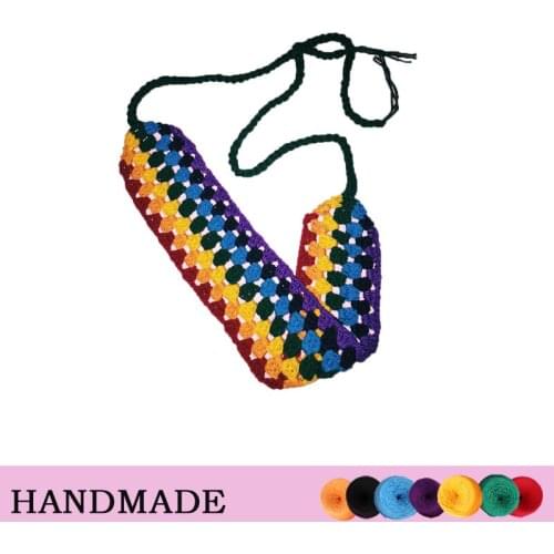 Original Hand Crocheted Cotton Thread Crocheted Rainbow Headband Hair Band