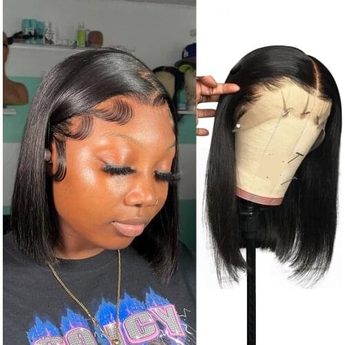Straight Lace Front Wig Bob Wig Lace Front Human Hair Wigs For Black Women Human Hair Brazilian Pre Plucked T Part Short Wig