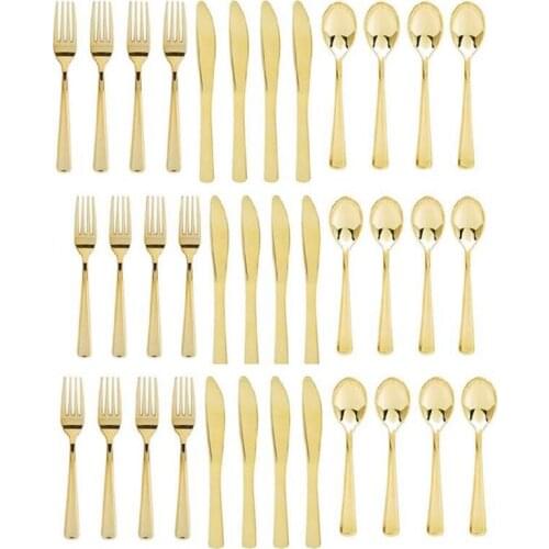 75 Pcs Plastic Disposable Cutlery Dessert Knives Forks Ice Cream Spoon Western Wedding Birthday Party Silverware Set