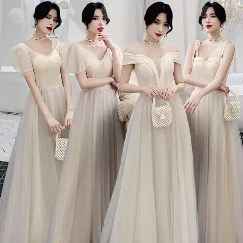 Bridesmaids Dresses Strapless Sleeveless A-Line Floor-Length Spaghetti Straps Luxury Champagne Lace Lady Wedding Party Gown E497