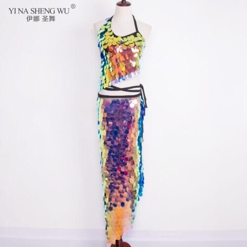 Women Belly Dance Costumes Long Hip Scarf Lady Bellydance Hip Scarf Wrap Belt Sequin Fish Scale 4 Colors Accessories Dancewear