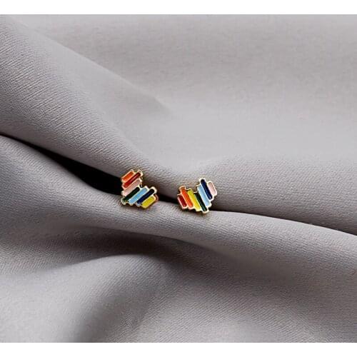 Origin Summer Korean Fashion Rainbow Love Heart Stud earrings for Women Exquisite Contrast Color earrings Jewelry Accessories