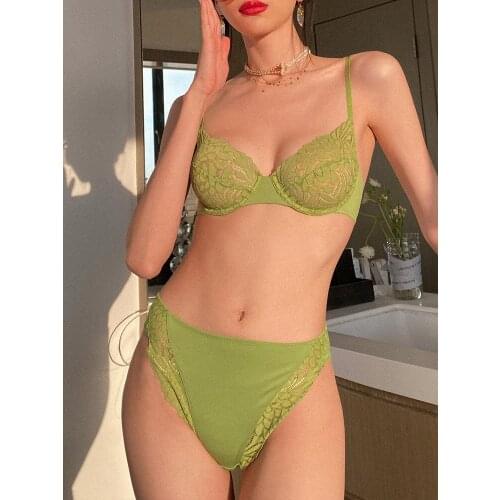 Light luxury lingerie plus size thin bra set sexy lace with steel ring temptation thong underwear womens bralette panty