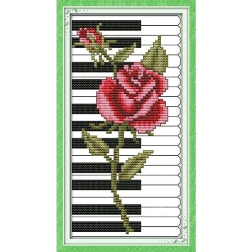 Rose Piano Red&purple Simple Beginners DIY Hand Embroidery Set Chinese Cross Stitch Needlework Counted Print on Canvas DMC14ct