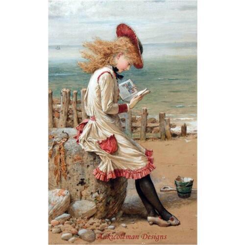 Needlework for embroidery DIY French DMC High Quality - Counted Cross Stitch Kits 14 ct Oil painting - Reading at the Beach