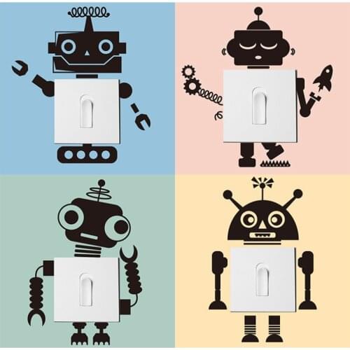 Removable Wall Stickers Switch Stickers Black and White Robot Creative Living Room Bedroom Notebook Random Stickers