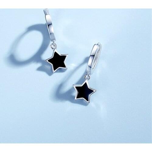 A Girl' Black Star Pendant Epoxy Earrings For Women Fashion Simple Style Jewelry Birthday Party Wholesale