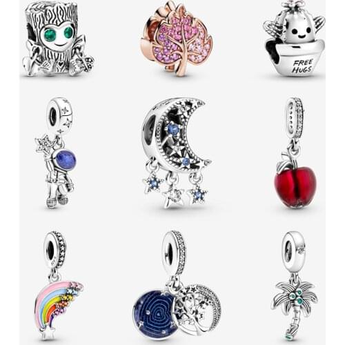925 Sterling Silver Charms Beads Original Blue Night Sky Moon Stars Rainbow Pendant Charm Fit Pandora Bracelet Diy Women Jewelry