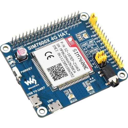 SIM7600E LTE Cat-1 HAT for Raspberry Pi, 3G / 2G / GNSS as well, for Southeast Asia, West Asia, Europe, Africa