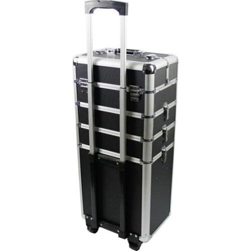 4-in-1 Draw-bar Style Interchangeable Aluminum Rolling Makeup Case Black