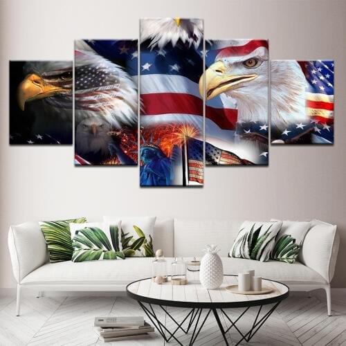 Modern 5 Panel Eagle American Flag Wall Art Canvas Painting Modular Printed Poster bedroom living Room Home Decor Picture mural
